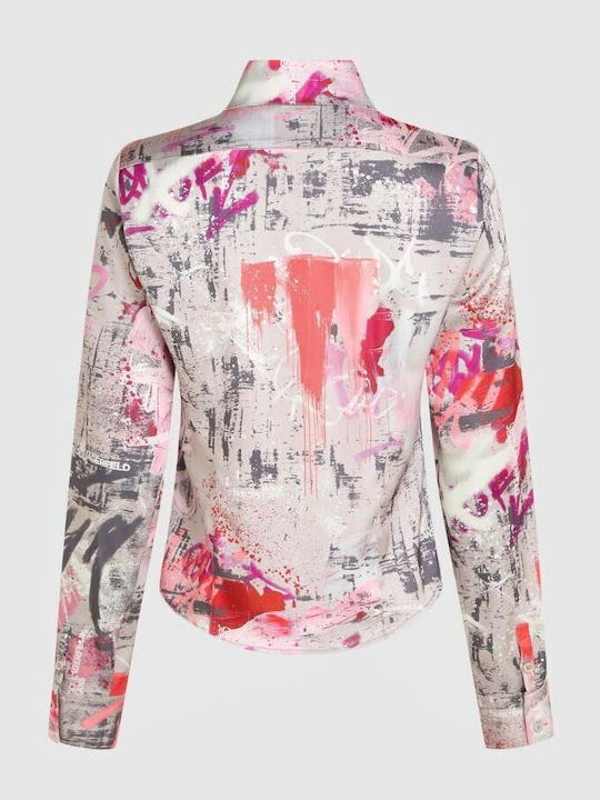 Long Sleeve Women's Denim Shirt Pink