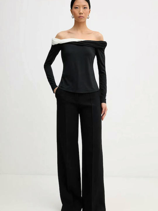 Women's Blouse Long Sleeve White/black, Black