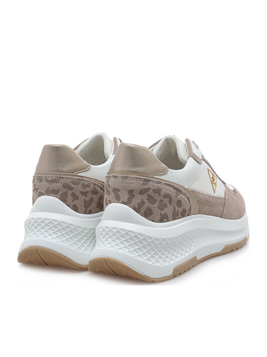 Sneakers Beige Suede White Leopard