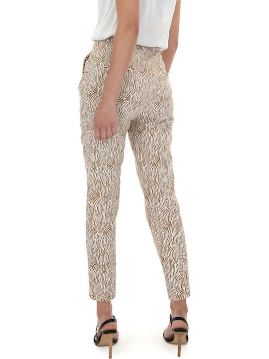 MY T Pants Women My T Wearables Γυναικείο Ψηλόμεσο Υφασμάτινο Capri Παντελόνι με Λάστιχο Slim Fit Λεοπάρ Λευκο-μπεζ