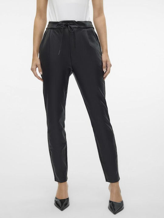 Damen Hoch tailliert Stoff Hose mit Gummizug in Lockere Passform Schwarz