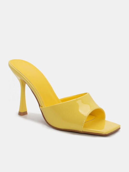 Women's Mules with Thin High Heel in Yellow Color