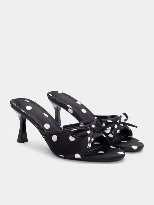 Satin Mules with Thin High Heel in Black Color