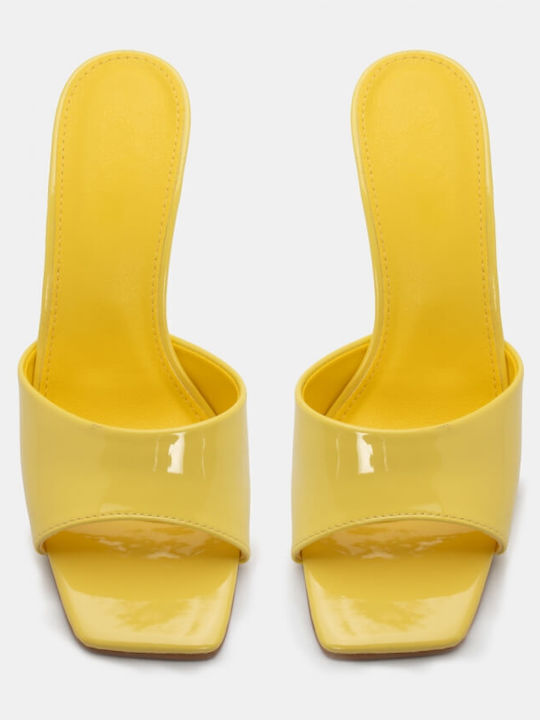 Women's Mules with Thin High Heel in Yellow Color