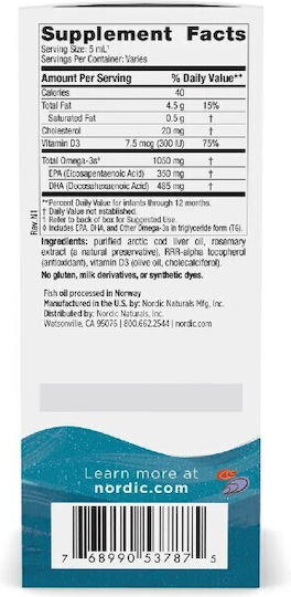 Nordic Naturals Baby's DHA Ιχθυέλαιο Κατάλληλο για Παιδιά 1050mg 60ml