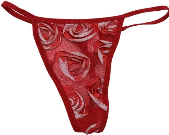 Set Women's Transparent Floral Nightgown String Red