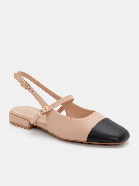 Synthetic Leather Pointed Toe Pink Low Heels with Strap
