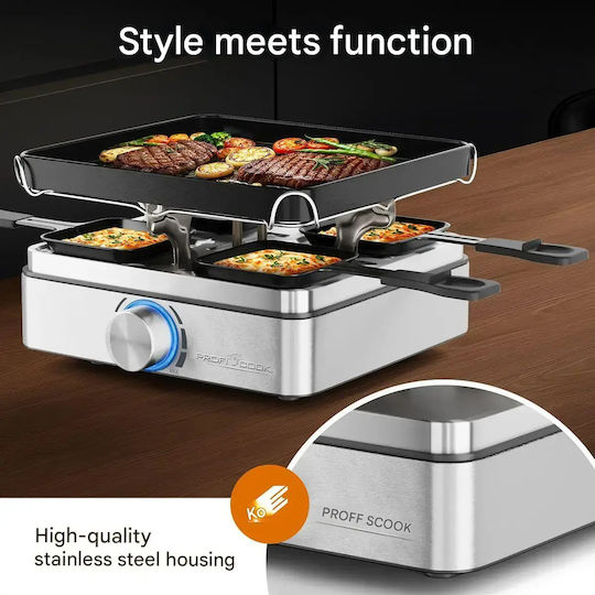 Profi Cook Tabletop Grătar Electric Raclette Placă Netedă 800W Grătare electrice cu Termostat Reglabil