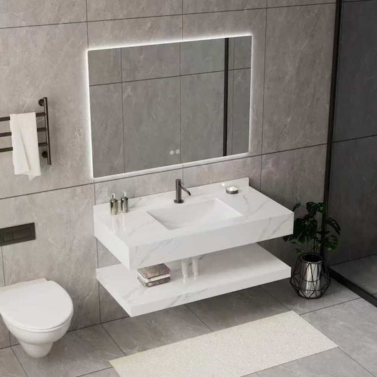Set Wall Mounted Counter Bathroom Sink Bianco Marble 100x50cm