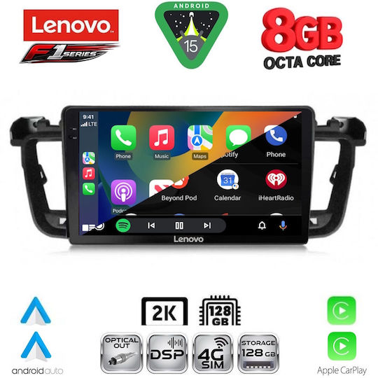 Lenovo Ηχοσύστημα Αυτοκινήτου για Peugeot 508 2010-2016 (Bluetooth/USB/WiFi/GPS/Apple-Carplay/Android-Auto) με Οθόνη Αφής 9"