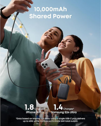 Anker Nano Power Bank 10000mAh 45W με Θύρα USB-A και Θύρα USB-C Power Delivery Μαύρο