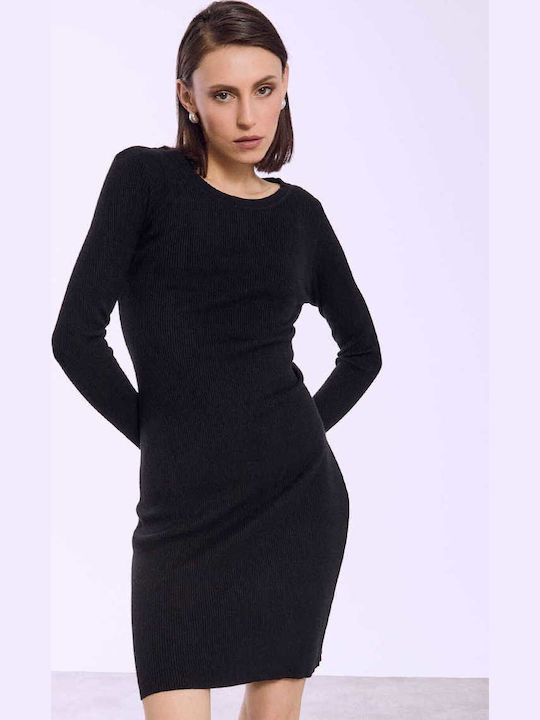 Celestino Damenkleid Mini Ripp Einfarbig Slim Fit Schwarz