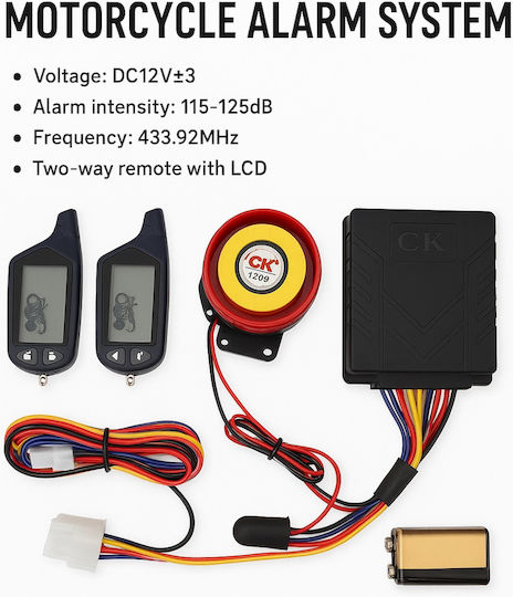 Two-Way Motorcycle Alarm System Two Remote Controls Lcd Display W18091