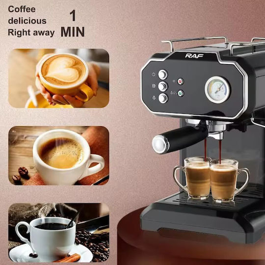 Raf Retro Style Μηχανή Espresso 850W Πίεσης 15bar Μαύρη