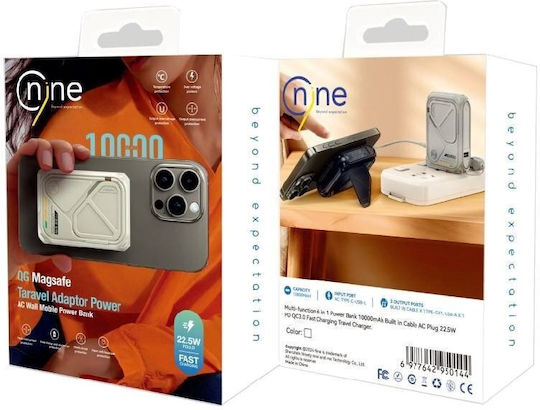 Nine G35 22.5w Wireless Γρήγορη Φόρτιση Magsafe Power Bank 2x Θύρες Type-c Lightning 10000mah Μπεζ Μωβ