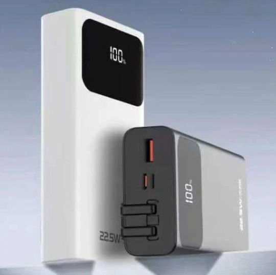 Pavareal G09 Външна Батерия 10000mAh Вграден Кабел Pd 20W & Qc 22.5W Led Дисплей Бяла