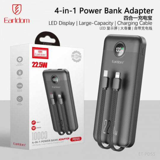 Earldom Pd55 Power Bank 10000mAh 22,5W Schnelles Aufladen 4in1 Kabel Type-c & Lightning