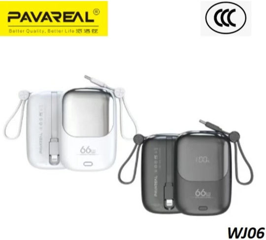 Pavareal Wj06 Power Bank 66W 10000mAh Fast Charging Built-in Cable White