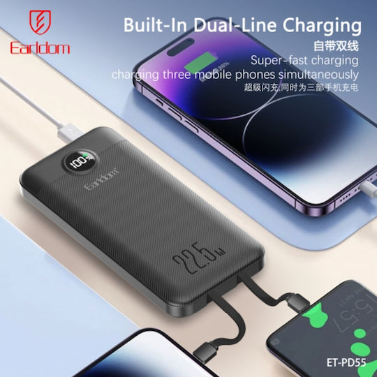 Earldom Pd55 Power Bank 10000mAh 22,5W Schnelles Aufladen 4in1 Kabel Type-c & Lightning