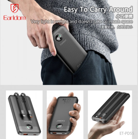 Earldom Pd55 Power Bank 10000mAh 22,5W Schnelles Aufladen 4in1 Kabel Type-c & Lightning