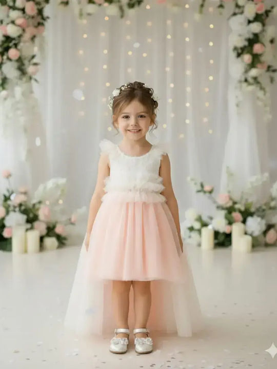 Girls Sleeveless Tulle Dress For Flower Girls Set with Accessories Pink & White