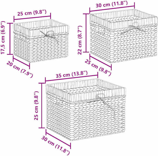 vidaXL Καλάθι Αποθήκευσης 35x30x25cm 3τμχ