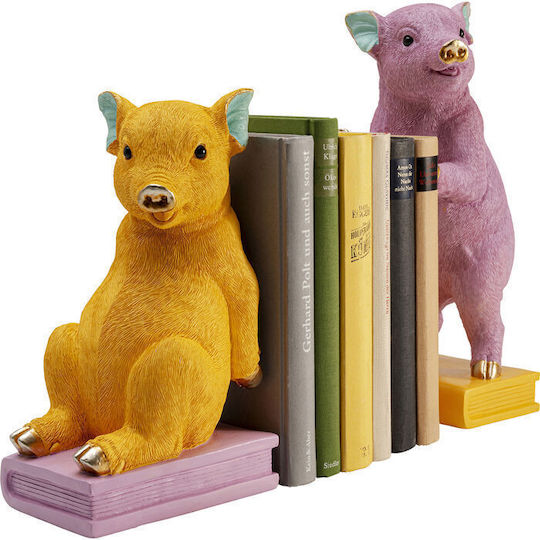 Book End Holders Pig Party Polyresin Orange Purple Set of 2 Pieces 12.8x15x29.5cm