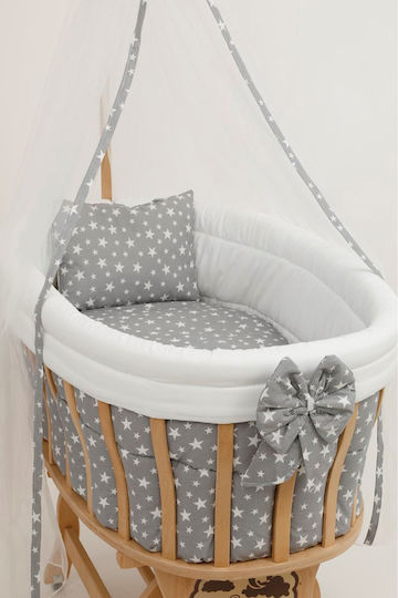 Babywiege Set Mit Spitze Natürlichem Holz Grau 95x65x85cm