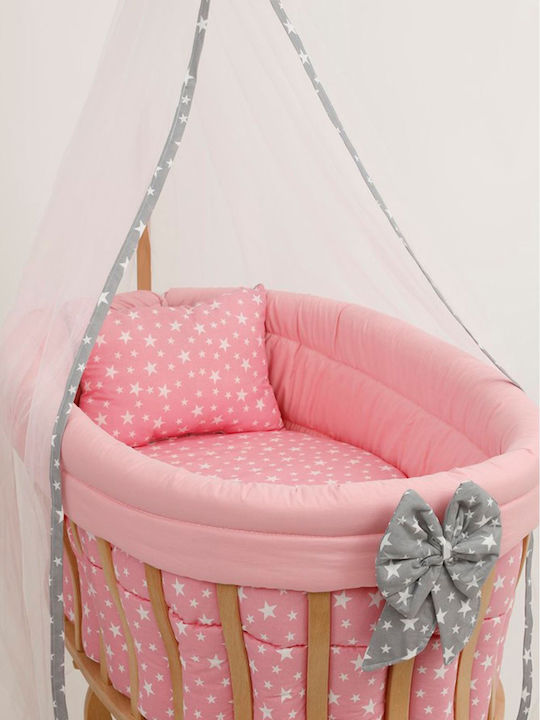 Baby Cradle Set with Lace Natural Wood Pink 95x65x85cm
