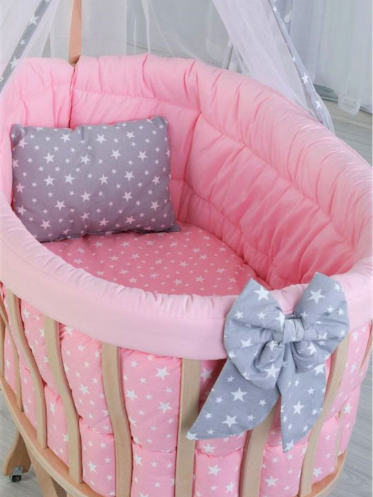 Baby Cradle Set with Lace Natural Wood Pink 95x65x85cm