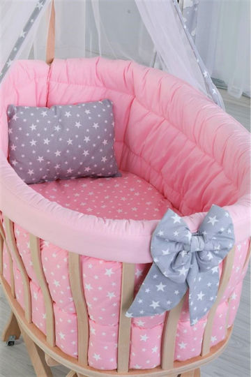 Babywiege Set mit Spitze Natürliche Holz Rosa 95x65x85cm