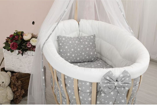 Babywiege Set Mit Spitze Natürlichem Holz Grau 95x65x85cm