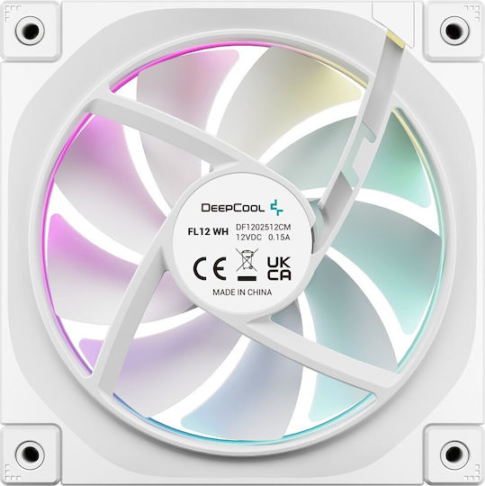 Deepcool FL12 White Case Fan 120mm 2150rpm 55cfm with RGB Lighting and 3-Pin Connection White