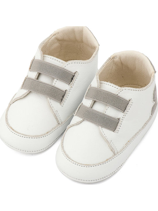 Babywalker Βαπτιστικά Δερμάτινα Sneakers Αγκαλιάς Λευκό-Γκρι