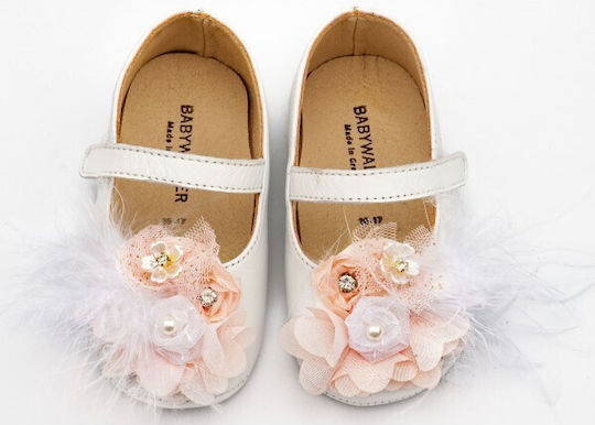Babywalker Taufschuhe für Mädchen Leder Weiche Sohle Weiß Rosa