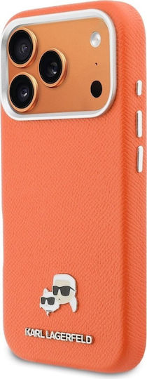Karl Lagerfeld Case Karl & Choupette Head Pins Saffiano Magsafe Iphone 17 Pro Max Orange Klhmp17x6pfkclo
