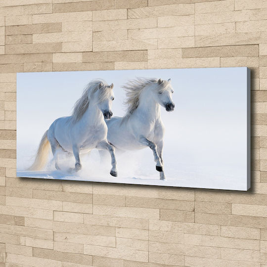 Wall Canvas Painting Home & Office Two Horses In The Snow 125x50 Cm