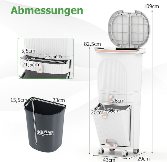 Costway Plastic Recycling Bin with Pedal 42L White