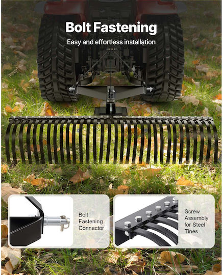 Rear Towing Brush Cutter Machine Vevor Brush Cutter Machine Towing 1525 Mm 32 Steel Teeth Brush Cutter Rake Lawn 3 Point Tractor Parts Landscape Rake Garden Farm Grass