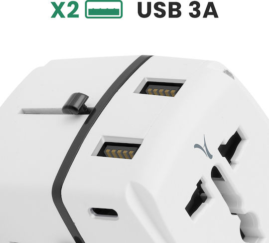Akashi Travel Adapter Usa Europe Uk Australia 2x Usb 2x Usb C 20w White
