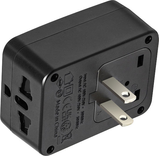 Akashi Travel Adapter Socket Type A Usa Japan China 3 Outlets Black