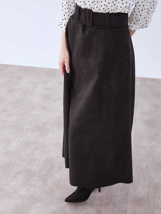 Celestino Women's Midi Skirt Suede Look Loose Fit Black