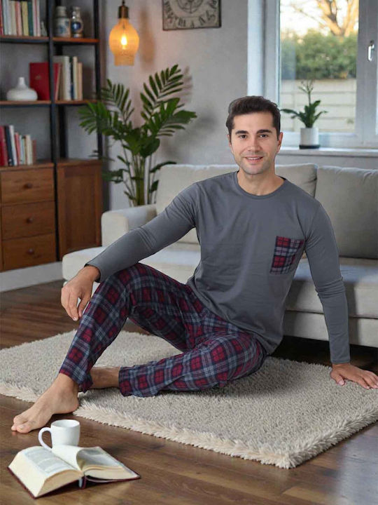 Mad Men's Winter Pajamas Set Bordeaux / Grey