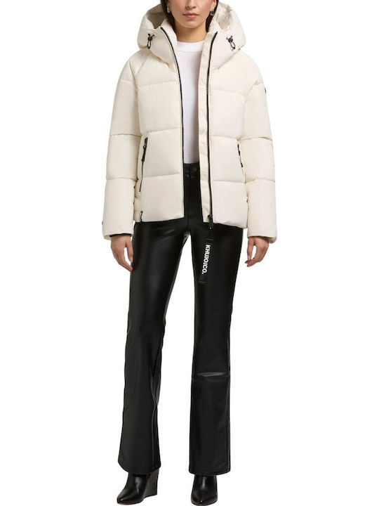 Women's Puffer Jacket for Winter with Hood White