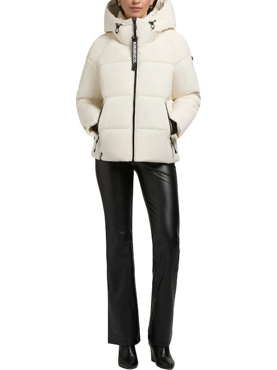 Women's Puffer Jacket for Winter with Hood White