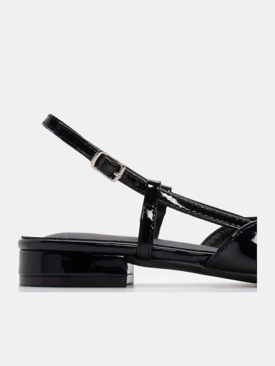 Synthetic Leather Pointy Slingback Ballerinas Black