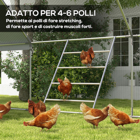 Pawhut Chicken Roost Ladder 4 Seats Weather Resistant 4-6 Chickens Steel Wood
