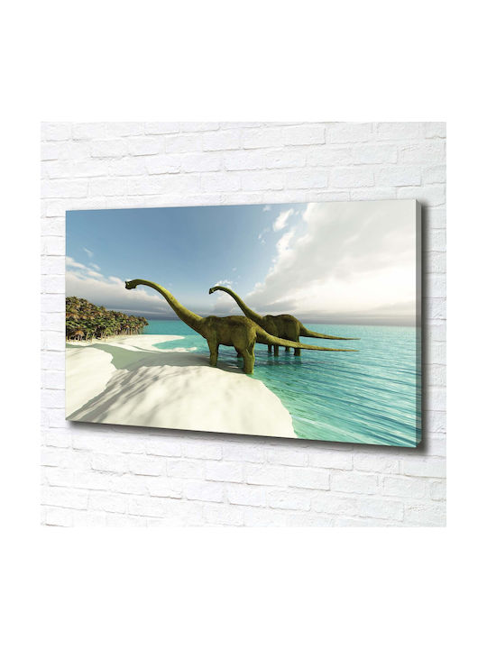 Canvas Wall Art Careful Finish Dinosaurs On The Beach 100x70 Cm
