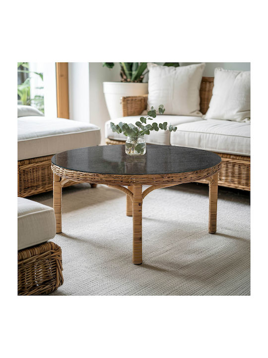Round Table Panel Tempered Glass Natural Stone Structure Ø 80 Cm