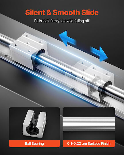 Vevor Sbr25 Linear Rail Set 2 Pieces 1200 Mm 47.24 Inch Linear Motion Guides 4 Pieces Sliders Bearings Fully Supported Shaft Cutting Grinding Milling Drilling Machines Accessories